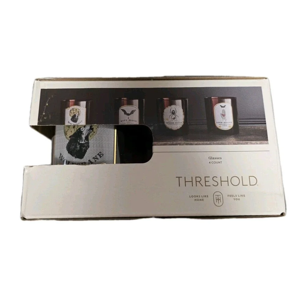 Halloween Threshold Drinking Glasses Vampire Blood Bats Set Of 4 NEW NIB